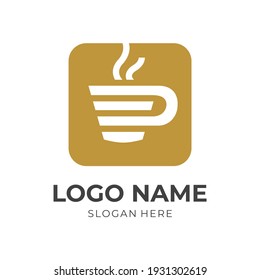 coffee logo in square design flat brown color style