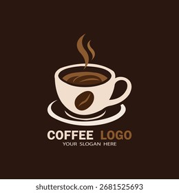 Kaffee-Logo - Dampf-Cup mit Bohnen-Vektordesign