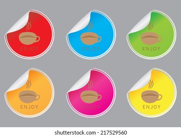 Coffee logo stickers..Set of vector color sticker.