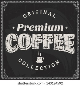 coffee logo coffee store sticker with retro aged styled design chalk lettering coffee logo classical gathering black background scene boundary pile mark dark partnership luxurious burning series antiq