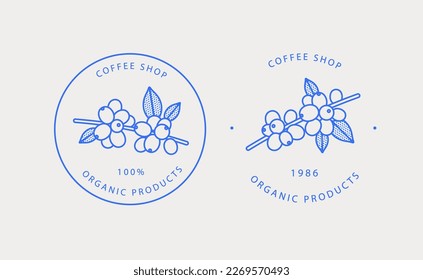 Coffee logo template. Coffee branch. Line art. Vector illustration for coffee shops, cafes, and restaurants.
