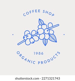 Coffee logo template. Coffee branch. Line art. Vector illustration for coffee shops, cafes, and restaurants.