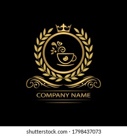coffee logo template caffeine luxury royal vector company  decorative emblem with crown  
