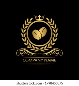 planilla de logo café cafeína lujo vector real marca decorativa emblema con corona  