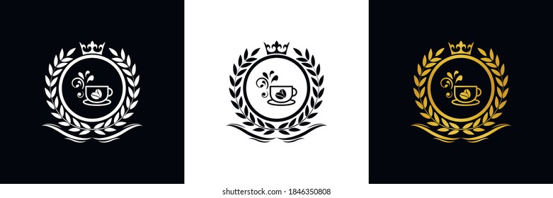 planilla de logo café cafeína lujo vector real marca decorativa emblema con corona  