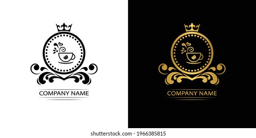 coffee logo template caffeine luxury royal vector company  decorative emblem with crown  