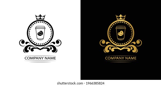 coffee logo template caffeine luxury royal vector company  decorative emblem with crown  