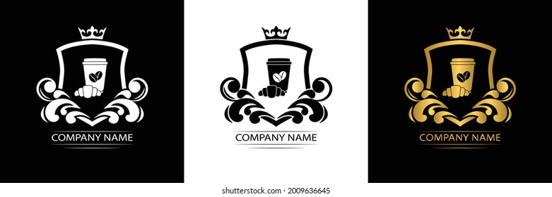 planilla de logo café cafeína lujo vector real marca decorativa emblema con corona  
