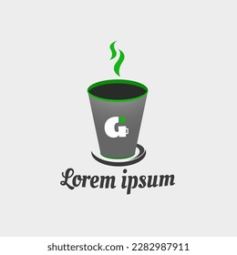 coffee logo template with initial G with cup flat style