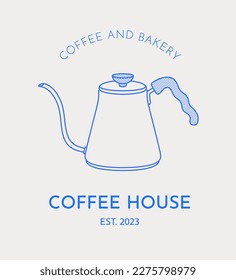 Vorlage für das Kaffeelogo Kaffeekessel. Line Art, Retro. Vektorgrafik für Cafés, Cafés und Restaurants.