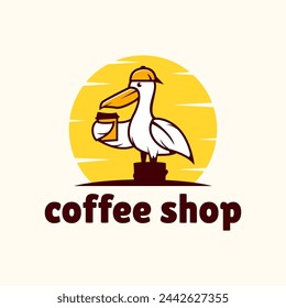 coffee logo template, pelican mascot for coffee shop and restaurant