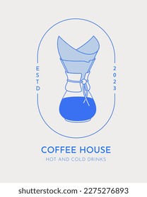 Coffee logo template. Pour over with filter. Line art. Vector illustration for coffee shops, cafes, and restaurants.