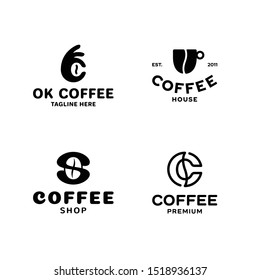 Coffee logo template set. Vector bean icon symbol collection. Creative okay grain and seed mug logotypes. Letter S and C label illustration background for cafe, shop, house, brand