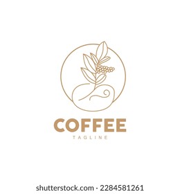 Coffee Logo, Coffee Tree Design, Cafe Drink Vector, Icon Brand Illustration Symbol