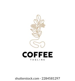 Coffee Logo, Coffee Tree Design, Cafe Drink Vector, Icon Brand Illustration Symbol