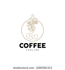 Coffee Logo, Coffee Tree Design, Cafe Drink Vector, Icon Brand Illustration Symbol