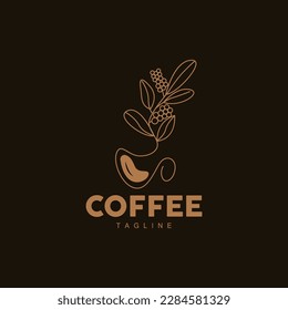 Coffee Logo, Coffee Tree Design, Cafe Drink Vector, Icon Brand Illustration Symbol