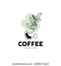 Coffee Logo, Coffee Tree Design, Cafe Drink Vector, Icon Brand Illustration Symbol