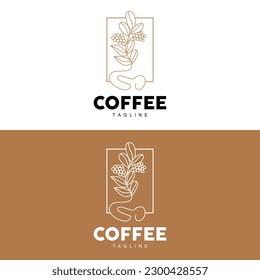 Logo del café, diseño del árbol del café, vector de bebidas del café, símbolo de la ilustración de la marca del icono