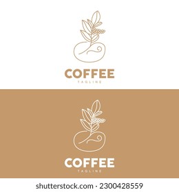 Coffee Logo, Coffee Tree Design, Cafe Drink Vector, Icon Brand Illustration Symbol