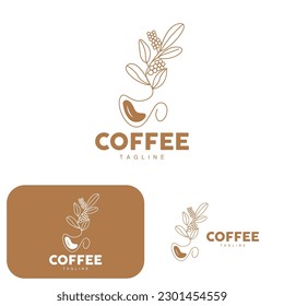 Coffee Logo, Coffee Tree Design, Cafe Drink Vector, Icon Brand Illustration Symbol