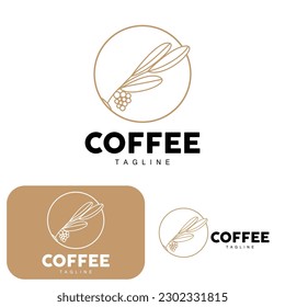 Logo del café, diseño del árbol del café, vector de bebidas del café, símbolo de la ilustración de la marca del icono