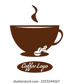 Vector con logotipo de café. La taza vectorial con granos de café también puede utilizarse para el diseño de afiches, íconos, emblemas, insignias o etiquetas. Vector con texto - Logo del café