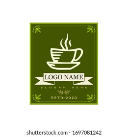 Coffee logo, vector coffee, coffee cup with frames, brand and white background