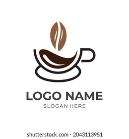 coffee logo vector with flat brown color style