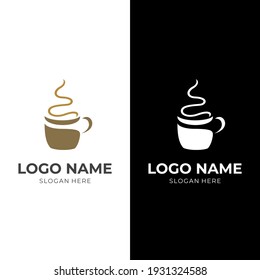 coffee logo vector with flat white and brown color style