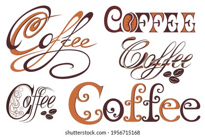 Coffee logo - vector illustration, emblem set design on black background.