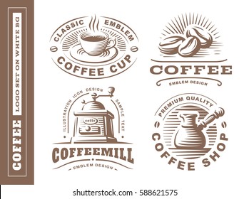 Coffee logo - vector illustration, emblem set design on white background