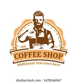 Coffee logo, vector coffee label badge or emblem on isolated white background, cafe
