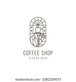 Coffee logo vintage design line art icon template