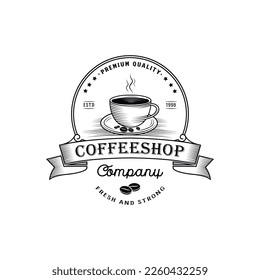 Coffee logo, vintage coffee logo, coffee shop logo, cafe, hot, drinks, black, bean, cup, retro vintage coffee logo design vector illustration template