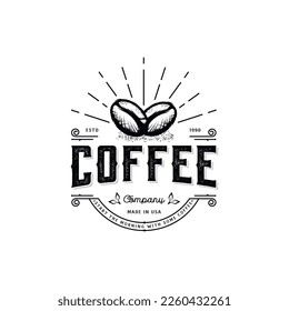 Logo del café, logo del café vintage, logo de la cafetería, café, caliente, bebidas, negro, frijol, taza, café retro diseño de diseño de la ilustración del vector plantilla