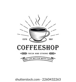 Coffee logo, vintage coffee logo, coffee shop logo, cafe, hot, drinks, black, bean, cup, retro vintage coffee logo design vector illustration template