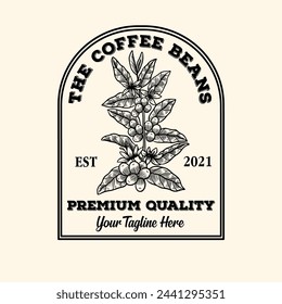 Coffee logo. Vintage coffee logo for coffee shop and cafe. Coffee tree hand drawn logo illustration for label, emblem, logo, stamp