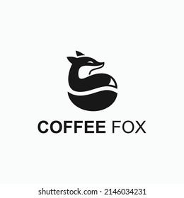 coffee logo with wolf and coffee beans vector silhouette illustration on white background