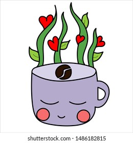 Coffee logotype. Hand drawn vector cup illustration. Graphic simple and clean inscription for menu, store, cafe, food. Eps 10.