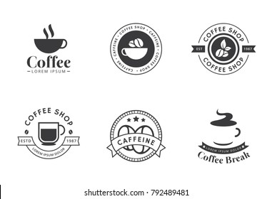 Logotipo del café. Conjunto de logo y etiqueta del café en color negro. El conjunto de elementos de café vectorial y la ilustración de café se pueden utilizar como logotipo o icono en calidad de primera. Ilustración del vector