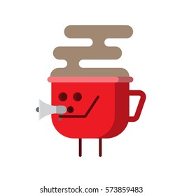 coffee with a loudspeaker, fragrant drink, live tea,vector image,flat design