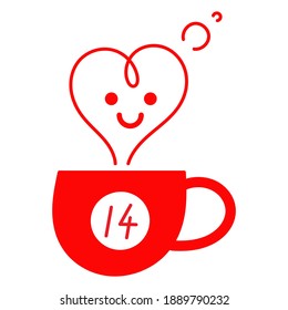 Coffee in love. Cup of coffee hot with hearts steam line. Hand drawn icon vector illustration, Isolated on white background