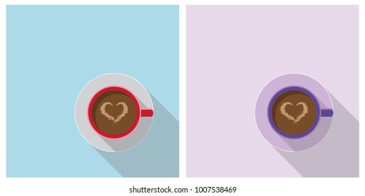 Coffee love flat design with long shadow, icon vector.