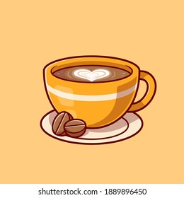 Coffee Love Foam With Beans Cartoon Vector Icon Illustration. Drink Beverage Icon Concept Isolated Premium Vector. Flat Cartoon Style