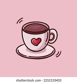 Coffee love foam with beans cartoon icon illustration