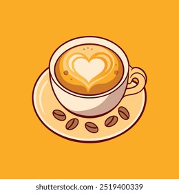 Coffee Love Foam With Beans Cartoon Vector Icon Illustration.