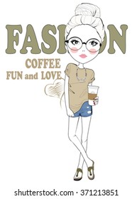 coffee love girl illustration vector graphic print