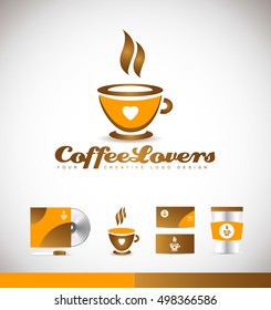 Coffee love heart hot vector logo icon sign design template corporate identity  