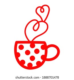 Coffee in love  icon. Cup of coffee with hearts steam line. Isolated on white background, eps 10